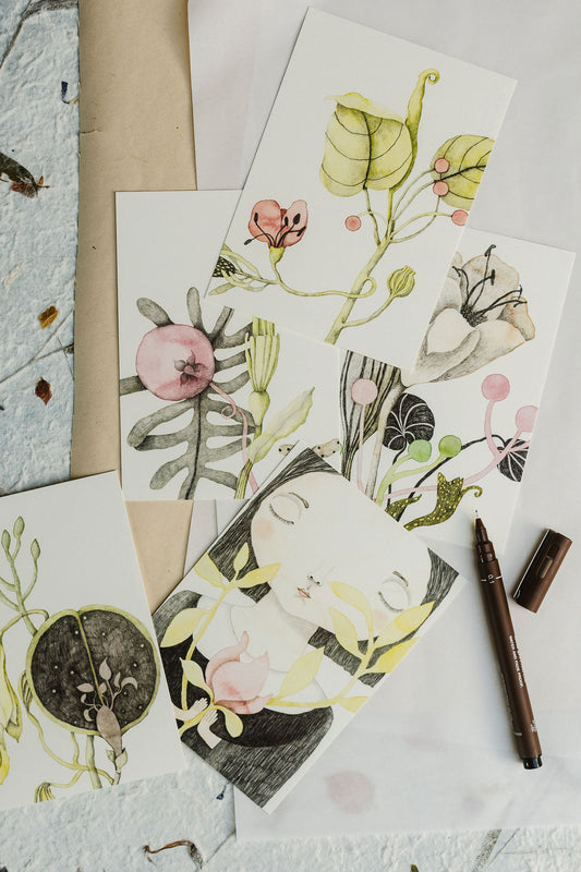 Set of five postcards "Whispers of Blossoms"