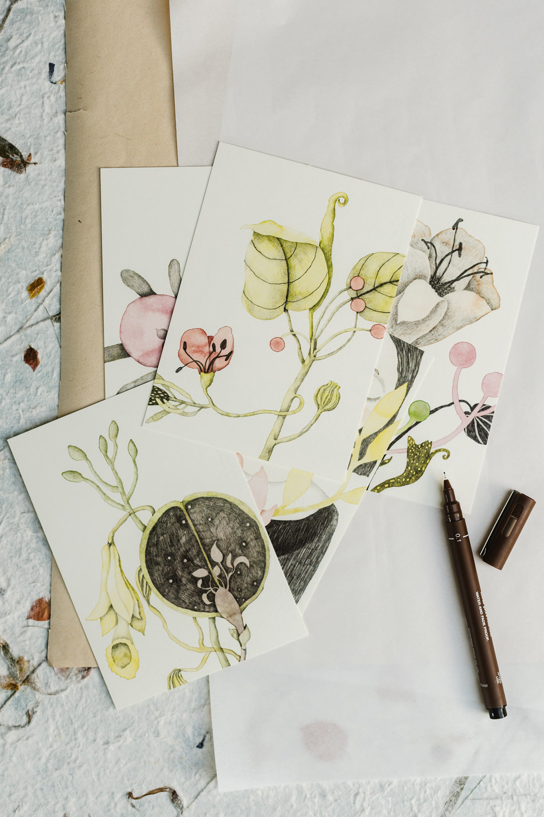 Set of five postcards "Whispers of Blossoms"